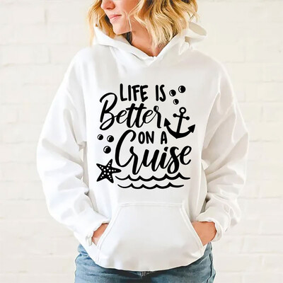 New Fashion Life Is Better On A Cruise Printing Hoodies Унисекс есенен и зимен суичър Спортен свободен суичър с качулка Ежедневно горнище