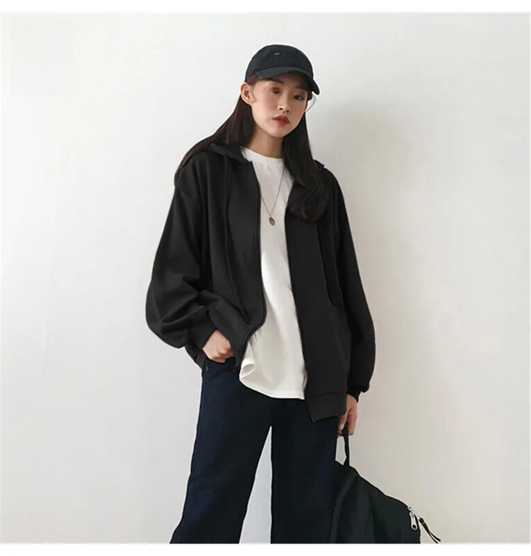 Dámska jednofarebná mikina s kapucňou na zips, ležérna tenká bunda, nový štýl, mikina, jeden kus, doručenie