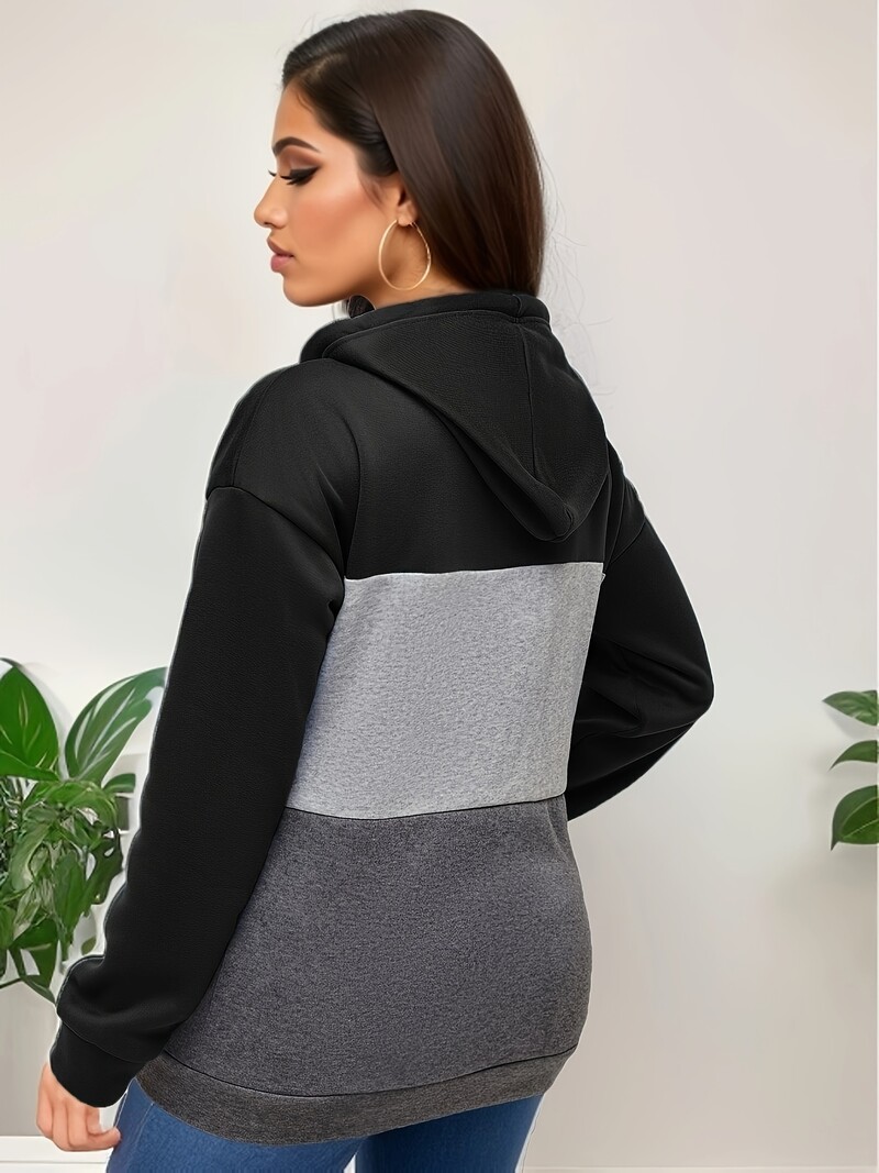 Γυναικείες κουκούλες με σχέδια συνονθύλευμα κουμπιά μακρυμάνικο χοντρό κορδόνι γραφικό χαριτωμένο φούτερ μαύρο