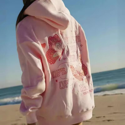 2024. gada jauns PINK PALM PUFF Funny Graphic Hoody Sieviešu silts oversize džemperis Ielu ikdienas apģērbs ar kapuci rudens S-XXL sieviešu apģērbs
