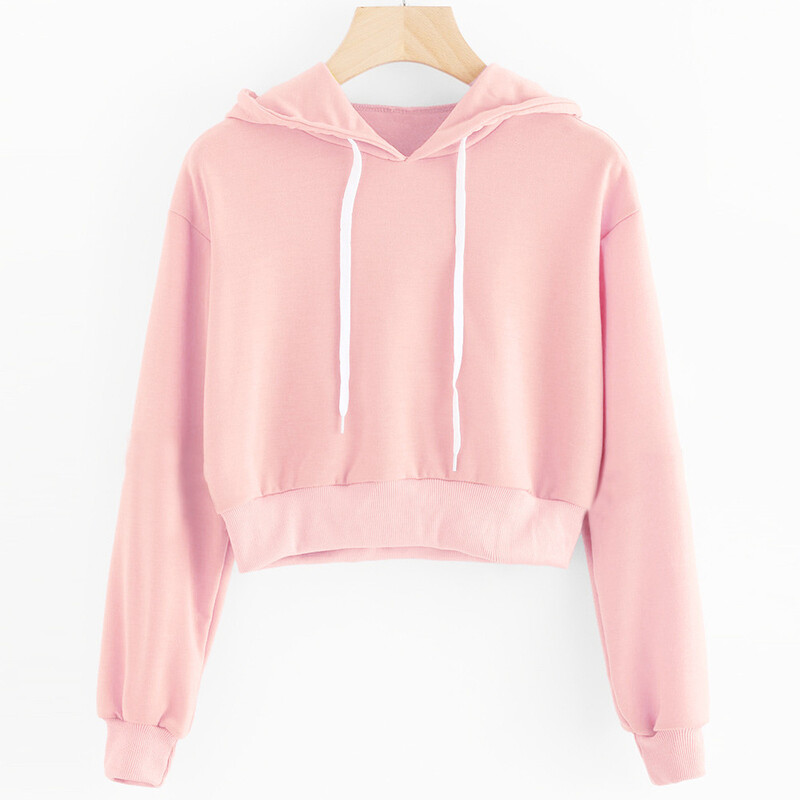 Γυναικείες κουκούλες Crop Tops Μακρυμάνικα μονόχρωμα πουλόβερ Φούτερ Φλις Φλις Ζεστά streetwear Hip Hop Hoodies Γυναικεία