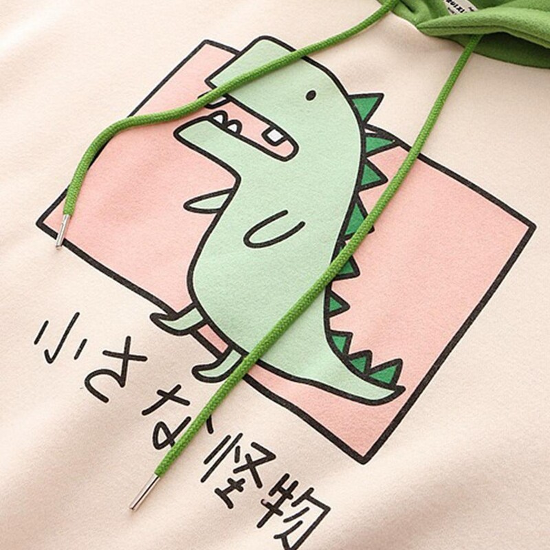 Dinosaur Oversized Cartoon Hoodie Γυναικεία Μόδα Φούτερ Casual print Κορεατικού στυλ Χοντρό μπλουζάκι Χειμερινά μπλουζάκια με κουκούλα με κουκούλα