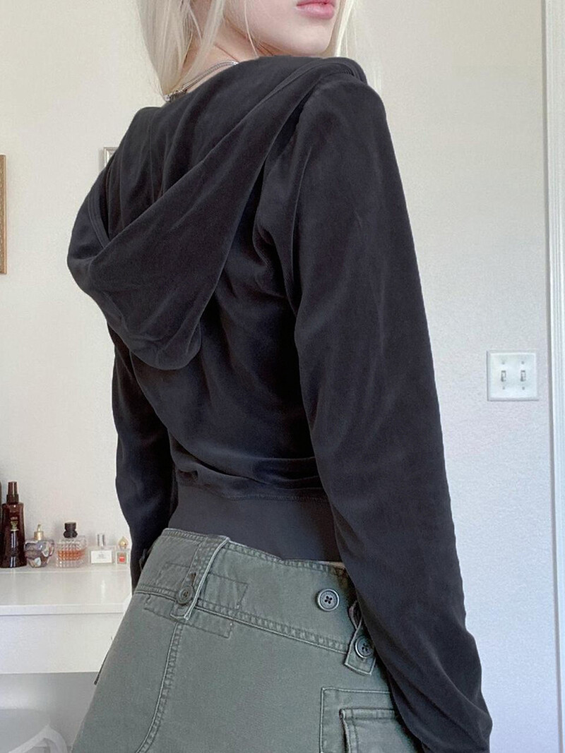 Γυναικείο παλτό με κουκούλα Μακρυμάνικο φερμουάρ καρδιά Πλαϊνές τσέπες Φθινοπωρινή Άνοιξη Street Casual χαλαρό κοντό βελούδινο παλτό Φθινοπωρινά χειμωνιάτικα ρούχα