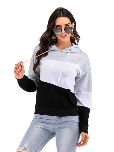 JIM & NORA Design Casual Patchwork Mood Korea retro spordikapuuts Naiste temperament triibuline pullover Street kapuutsid