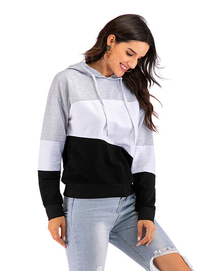 JIM & NORA Design Casual Patchwork Μόδα Κορεατική ρετρό αθλητική κουκούλα Γυναικεία ιδιοσυγκρασία με ριγέ πουλόβερ Street Hoodies