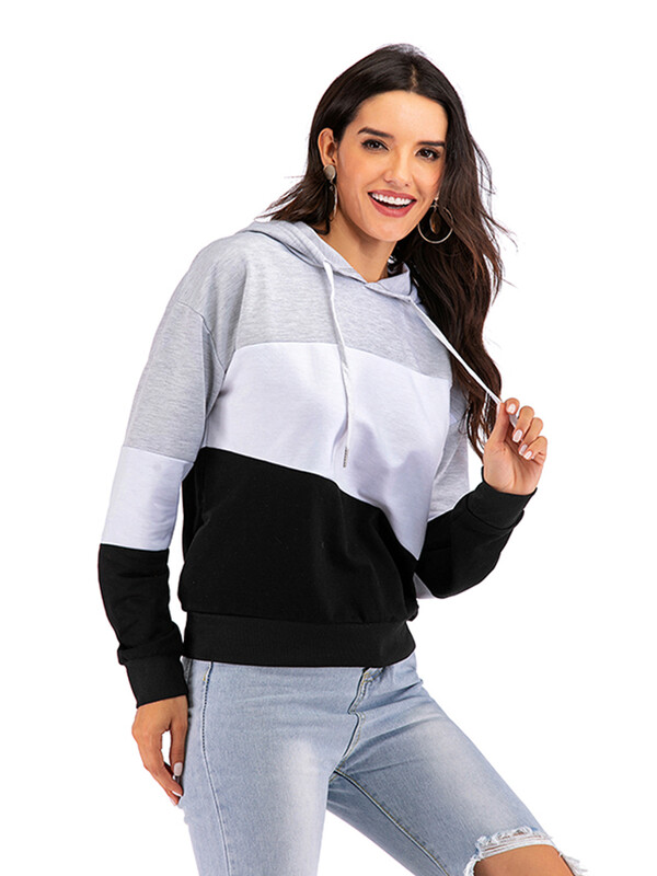 JIM & NORA Design Casual Patchwork Μόδα Κορεατική ρετρό αθλητική κουκούλα Γυναικεία ιδιοσυγκρασία με ριγέ πουλόβερ Street Hoodies