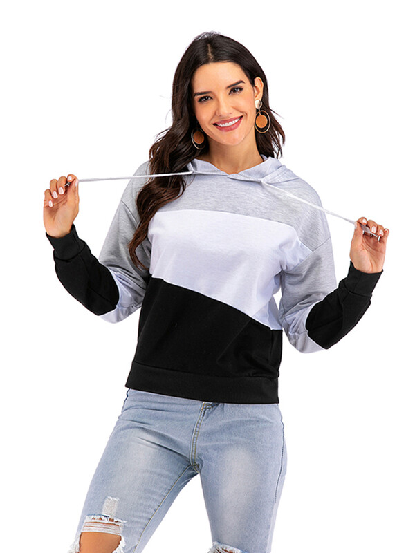 JIM & NORA Design Casual Patchwork Μόδα Κορεατική ρετρό αθλητική κουκούλα Γυναικεία ιδιοσυγκρασία με ριγέ πουλόβερ Street Hoodies