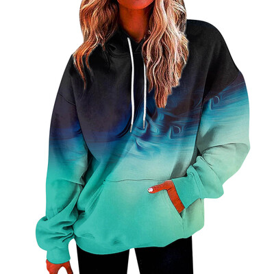 Γυναικείες μπλούζες μπλούζες Color Block Hoodie με μακρυμάνικη τσέπη αθλητική φόρμα oversize πουλόβερ свитшот