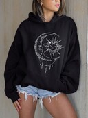 Σκίτσα ήλιου και φεγγαριού Αστεία γραφικά γυναικεία φούτερ Harajuku Casual Loose με κουκούλα μόδας Μαλακή κουκούλα τσέπης Φθινοπωρινά ζεστά ρούχα