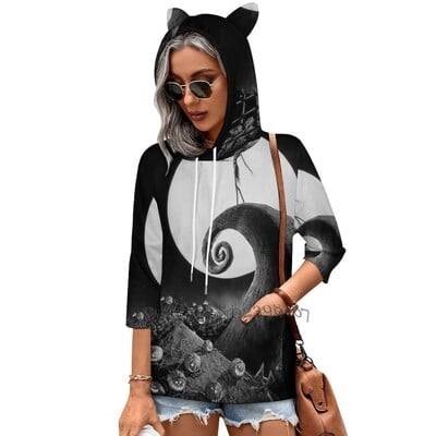 Pusa naiste kampsun, nööriga trükitud tasku kapuutsiga dressipluusid Halloweeni õudusunenägu enne jõule Tim Burtoni jõulud