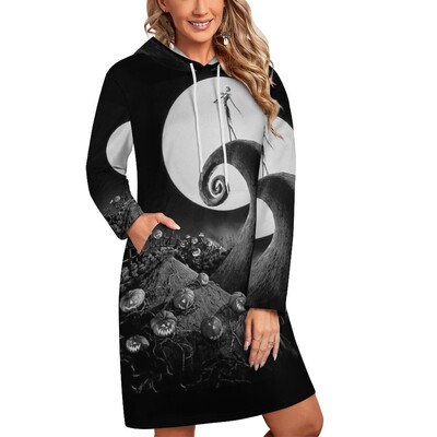 Pusa naiste kampsun, nööriga trükitud tasku kapuutsiga dressipluusid Halloweeni õudusunenägu enne jõule Tim Burtoni jõulud