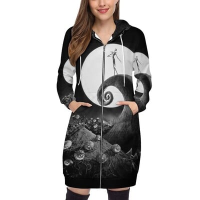 Pusa naiste kampsun, nööriga trükitud tasku kapuutsiga dressipluusid Halloweeni õudusunenägu enne jõule Tim Burtoni jõulud