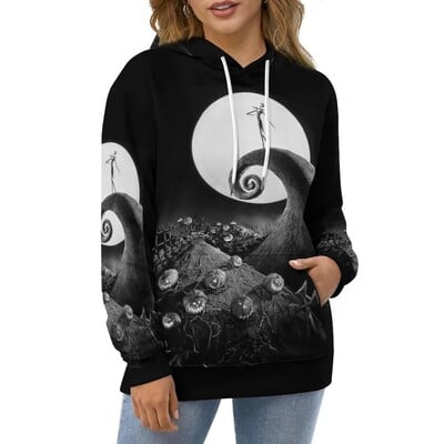 Pusa naiste kampsun, nööriga trükitud tasku kapuutsiga dressipluusid Halloweeni õudusunenägu enne jõule Tim Burtoni jõulud