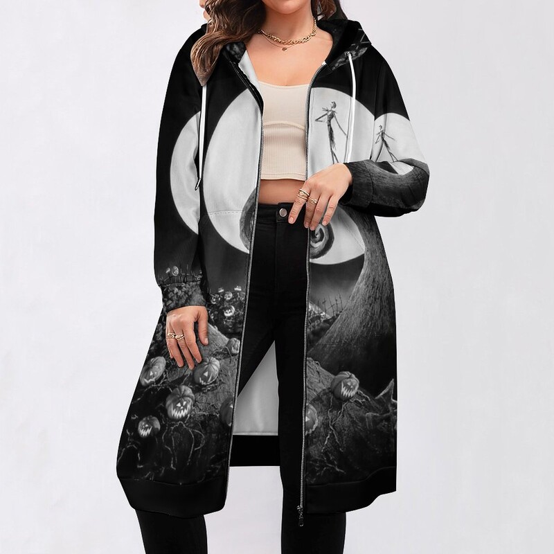 Pusa naiste kampsun, nööriga trükitud tasku kapuutsiga dressipluusid Halloweeni õudusunenägu enne jõule Tim Burtoni jõulud