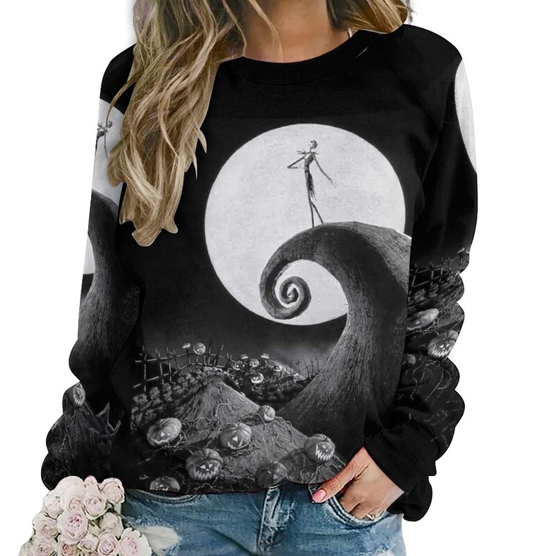 Pusa naiste kampsun, nööriga trükitud tasku kapuutsiga dressipluusid Halloweeni õudusunenägu enne jõule Tim Burtoni jõulud