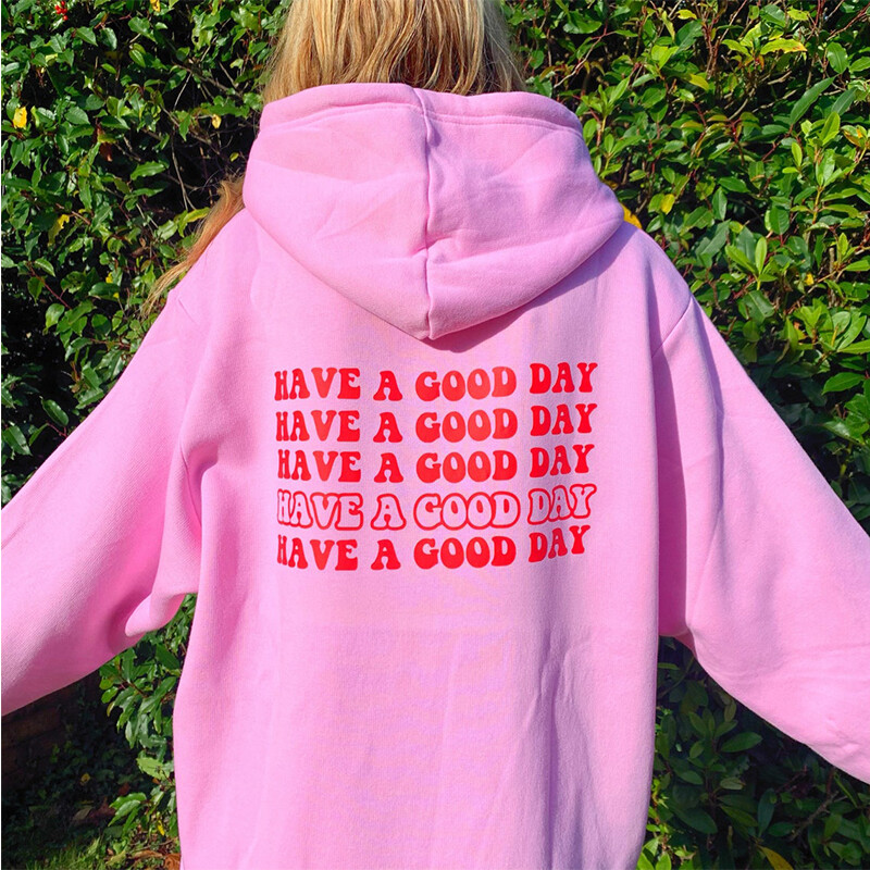 Καλή σας μέρα Πίσω Γυναικεία στάμπα ροζ Love Hoodies Μακρυμάνικα Crewnneck γραφικά φούτερ Streetwear outfits Γυναικεία μπλουζάκια