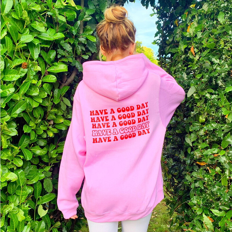 Καλή σας μέρα Πίσω Γυναικεία στάμπα ροζ Love Hoodies Μακρυμάνικα Crewnneck γραφικά φούτερ Streetwear outfits Γυναικεία μπλουζάκια