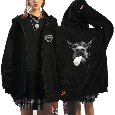 Hanorace cu inimă cu imprimeu în stil gotic, pentru femei, fleece, cu fermoar, hanorace Harajuku Streetwear, largi, casual, jachetă cu fermoar Y2K