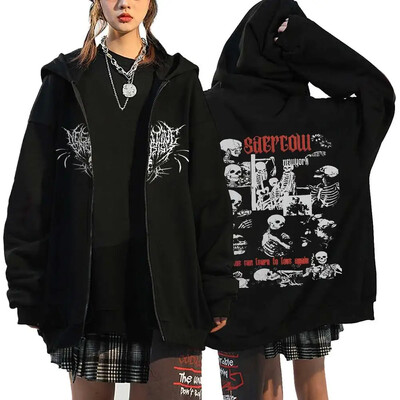 Hanorace cu inimă cu imprimeu în stil gotic, pentru femei, fleece, cu fermoar, hanorace Harajuku Streetwear, largi, casual, jachetă cu fermoar Y2K
