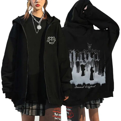 Hanorace cu inimă cu imprimeu în stil gotic, pentru femei, fleece, cu fermoar, hanorace Harajuku Streetwear, largi, casual, jachetă cu fermoar Y2K