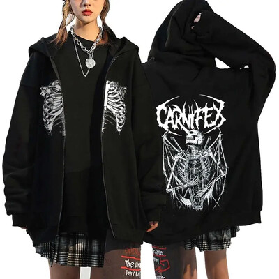Hanorace cu inimă cu imprimeu în stil gotic, pentru femei, fleece, cu fermoar, hanorace Harajuku Streetwear, largi, casual, jachetă cu fermoar Y2K