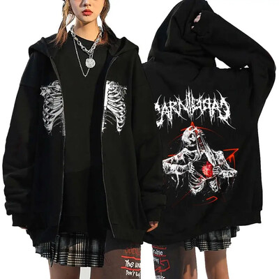 Hanorace cu inimă cu imprimeu în stil gotic, pentru femei, fleece, cu fermoar, hanorace Harajuku Streetwear, largi, casual, jachetă cu fermoar Y2K