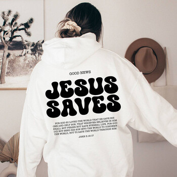 Суитшърт Jesus Saves Християнски суичъри Faith Top Jesus Hoodie Bible Verses Суитшърт с кръгло деколте Дамски графични пуловери