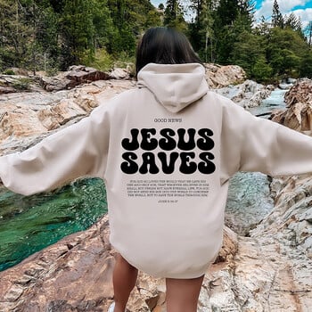 Суитшърт Jesus Saves Християнски суичъри Faith Top Jesus Hoodie Bible Verses Суитшърт с кръгло деколте Дамски графични пуловери