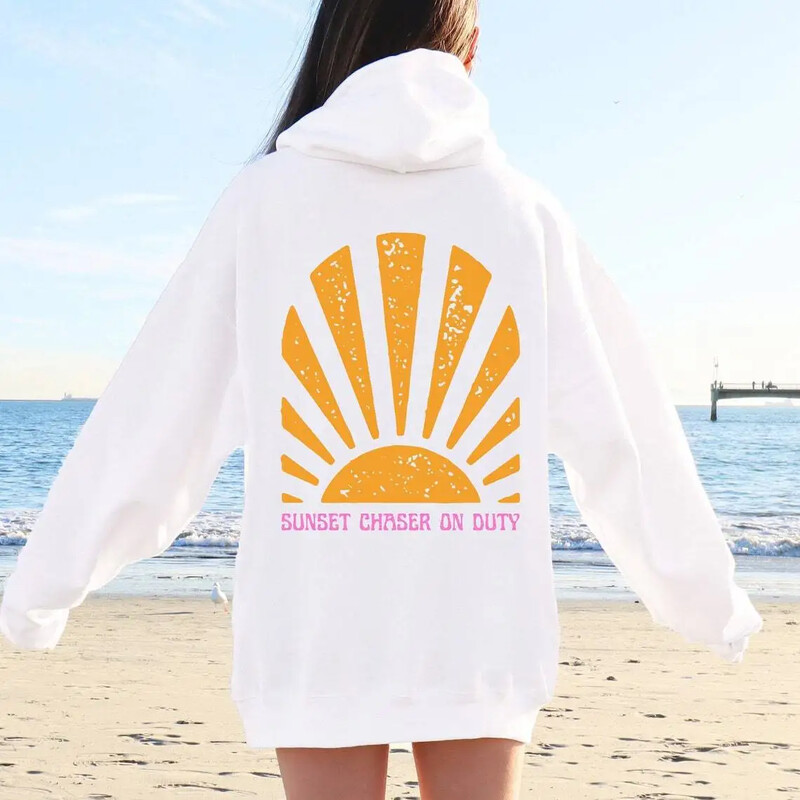 SUNSET CHASER ON DUTY Άνοιξη και φθινόπωρο νέα γυναικεία μονόχρωμη φούτερ φλις με κουκούλα μόδας casual hoodie
