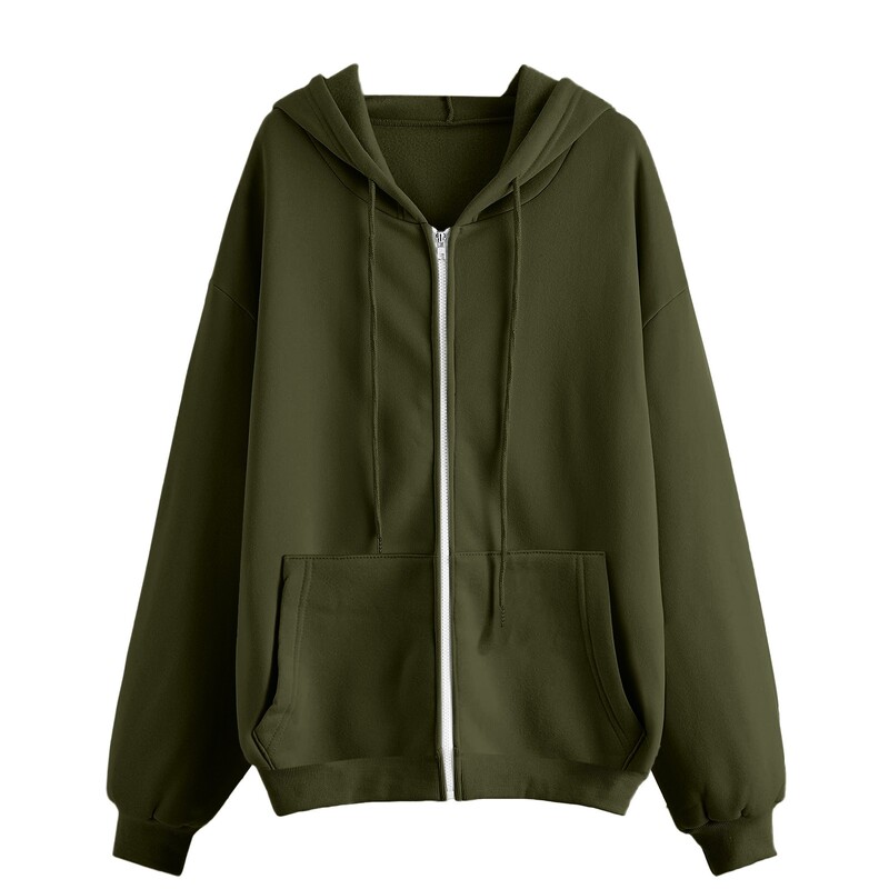 Ζακέτα με φερμουάρ Φθινοπωρινό, Χειμώνα, μονόχρωμο μακρυμάνικο παλτό με κουκούλα Γυναικείο φαρδύ casual χοντρό μόδα Ζεστά μπλουζάκια