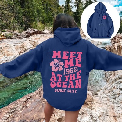 Meet me At The Ocean Hoodies Streetwear Fashion Hip Hop Y2k Letter Print Ζευγάρια Hoodie Ανδρικά Γυναικεία Φθινοπωρινή φαρδιά φούτερ με κουκούλα