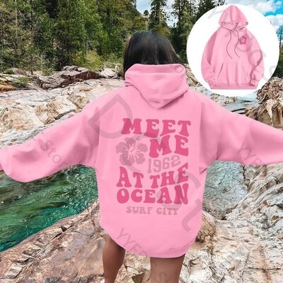 Meet me At The Ocean Hoodies Streetwear Fashion Hip Hop Y2k Letter Print Ζευγάρια Hoodie Ανδρικά Γυναικεία Φθινοπωρινή φαρδιά φούτερ με κουκούλα