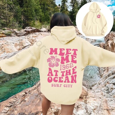 Meet me At The Ocean Hoodies Streetwear Fashion Hip Hop Y2k Letter Print Ζευγάρια Hoodie Ανδρικά Γυναικεία Φθινοπωρινή φαρδιά φούτερ με κουκούλα