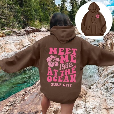 Meet me At The Ocean Hoodies Streetwear Fashion Hip Hop Y2k Letter Print Ζευγάρια Hoodie Ανδρικά Γυναικεία Φθινοπωρινή φαρδιά φούτερ με κουκούλα