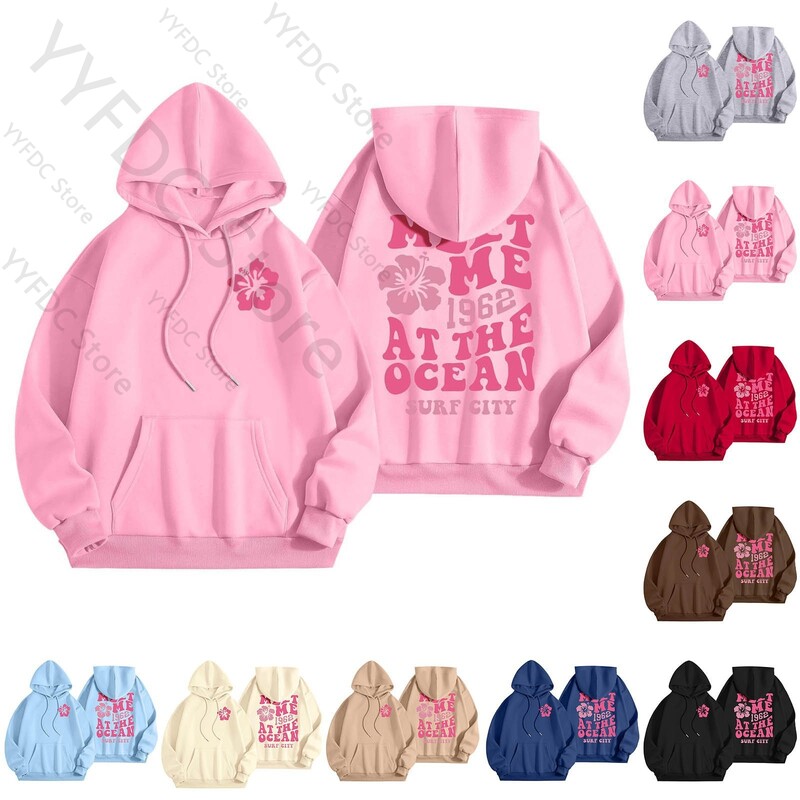 Meet me At The Ocean Hoodies Streetwear Fashion Hip Hop Y2k Letter Print Ζευγάρια Hoodie Ανδρικά Γυναικεία Φθινοπωρινή φαρδιά φούτερ με κουκούλα