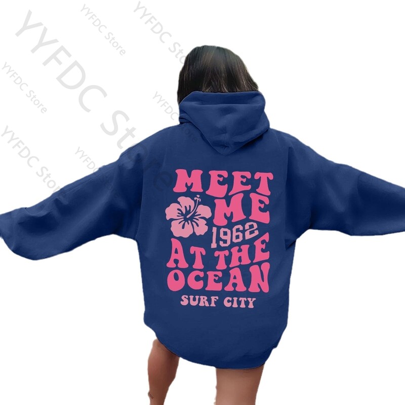 Meet me At The Ocean Hoodies Streetwear Fashion Hip Hop Y2k Letter Print Ζευγάρια Hoodie Ανδρικά Γυναικεία Φθινοπωρινή φαρδιά φούτερ με κουκούλα