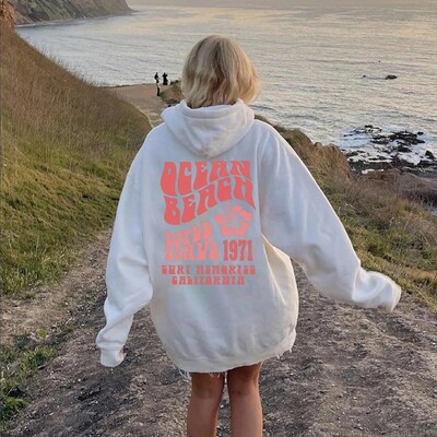 Ocean Beach Hoodie Aesthetic Hoodie Tumblr Φούτερ CA Surf Trendy Oversized Hoodie Coconut Hoodie Unisex Αισθητικά μπλουζάκια