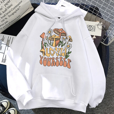 Cottagecore Style Mushroom Love Yourself Сладки дамски дрехи Моден пуловер Суичър с качулка Свободен суичър с джоб Полар Суичър с качулка Жена