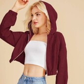 Hanorac crop pentru femei de primăvară, culoare solidă, cu fermoar, hanorac cu glugă, pentru topuri de jogging