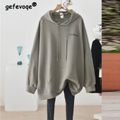 Vintage γράμματα κεντήματα Υπερμεγέθη Γυναικεία φούτερ με κουκούλα Φθινοπωρινή Κορεάτικη μόδα Harajuku Πουλόβερ Streetwear Γυναικεία φούτερ