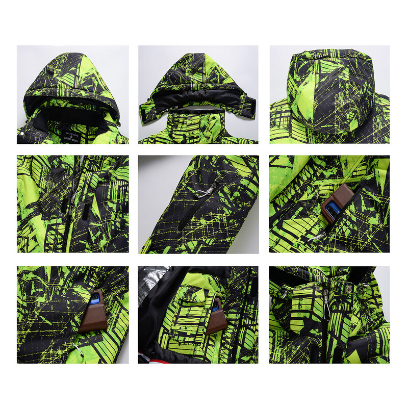 Jauna vīriešu snovborda slēpošanas jaka ziemas āra silts, vēja necaurlaidīgs, ūdensizturīgs, elpojošs slēpošanas apģērbs vīriešu slēpošanas mētelis