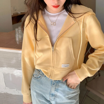 Slim Fit Γυναικείο Κοντό φερμουάρ Καθαρό χρώμα Σχέδιο Άνοιξη Καλοκαίρι Top Casual καπέλο Ανοιχτό πουκάμισο σε μοντέρνο στυλ σέξι κοριτσιού