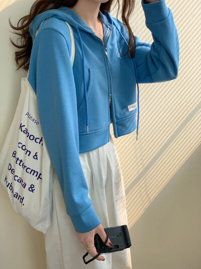 Slim Fit Γυναικείο Κοντό φερμουάρ Καθαρό χρώμα Σχέδιο Άνοιξη Καλοκαίρι Top Casual καπέλο Ανοιχτό πουκάμισο σε μοντέρνο στυλ σέξι κοριτσιού