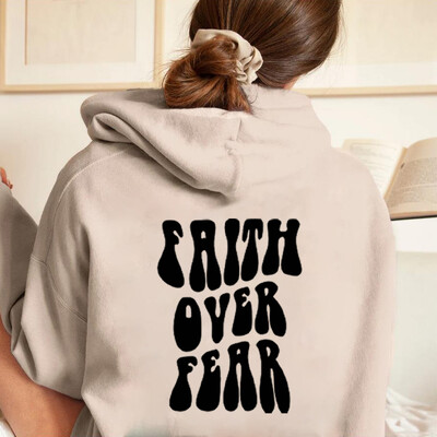 Faith Over Fear Hoodie Trendikas kapuutsid Kristlikud pusad Piiblisalm Hoodie Esteetiline Christian Hoodie Preppy Casual dressipluus