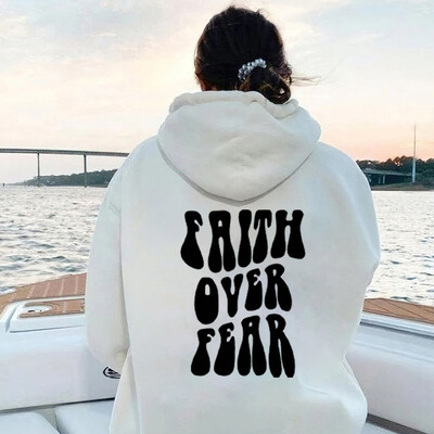 Faith Over Fear Hoodie Trendikas kapuutsid Kristlikud pusad Piiblisalm Hoodie Esteetiline Christian Hoodie Preppy Casual dressipluus