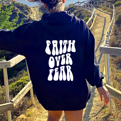 Faith Over Fear Hoodie Trendikas kapuutsid Kristlikud pusad Piiblisalm Hoodie Esteetiline Christian Hoodie Preppy Casual dressipluus