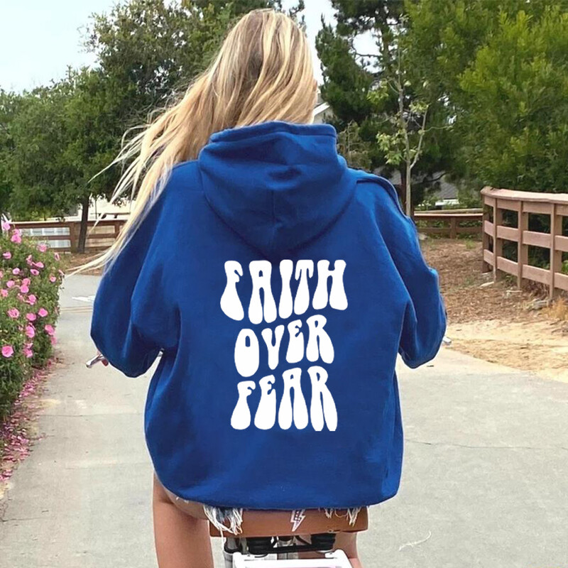 Hanorac Faith Over Fear Hanorac la modă Hanorace creștine Hanorac cu glugă cu verset biblic Hanorac cu glugă creștin estetic Hanorac casual preppy