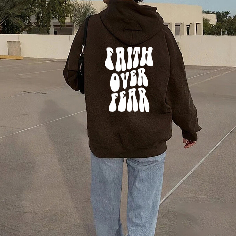 Hanorac Faith Over Fear Hanorac la modă Hanorace creștine Hanorac cu glugă cu verset biblic Hanorac cu glugă creștin estetic Hanorac casual preppy