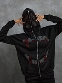 Y2K Rhinestone Fashion Hoodies Γυναικεία γοτθικά μαύρα φερμουάρ Υπερμεγέθη φούτερ Γυναικεία ρετρό Harajuku κουκούλα μπουφάν Streetwear