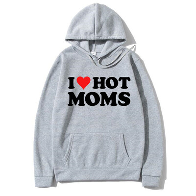 I Love Hot Moms Hoodies Sarkani Sirds burti Apdrukāti Vīrieši Sievietēm Mode Hoodie Ar kapuci Džemperi Puloveri Unisex Treniņtērps Apģērbs